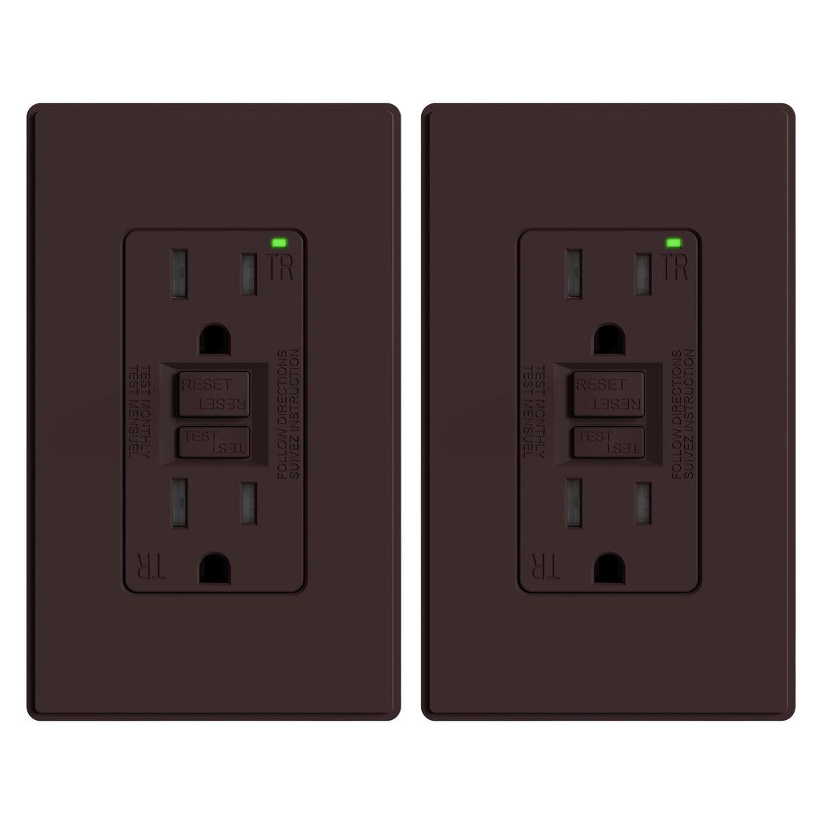 ELEGRP GFCI Outlet 15 Amp, Self-Test GFI Electrical Outlet with Thinner Design, TR Tamper Resistant GFCI Receptacle, Ground Fault Circuit Interrupters with Wall Plate, UL Listed, Matte Brown, 2 Pack