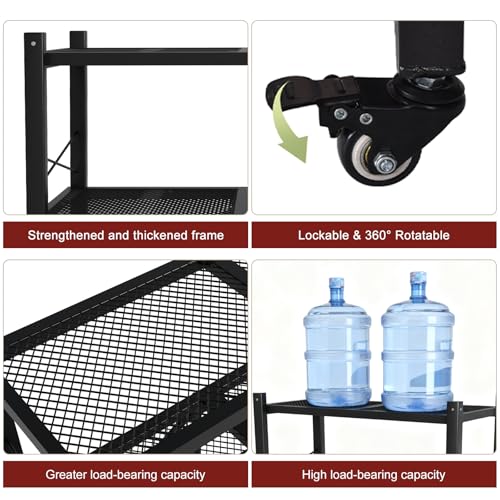Grezone Foldable Shelves 4 Tier Heavy Duty Metal Storage Shelves with Wheels - No Assembly Collapsible Shelving Unit for Kitchen Garage Hold up to 1000 lbs - size: 39‘’W x 13.5''D x 49.8''H