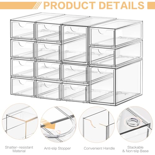 Desk Organizer with 14 Drawers, FODIENS 14 Packs Acrylic Stackable Desktop Storage Drawer Makeup Organizer, Clear Craft Storage Box Cabinets for Office Vanity Countertop Bathroom Bedroom - size: 14 Drawers