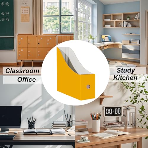 Limitliho 2 Pack Magazine File Folder Holder for Desk, Golden Yellow Book Bins for Classroom Library,Office,Home, 10.6" H x 10.2" L x 3.5" W in Cardboard Paper Organizer - color: Golden yellow