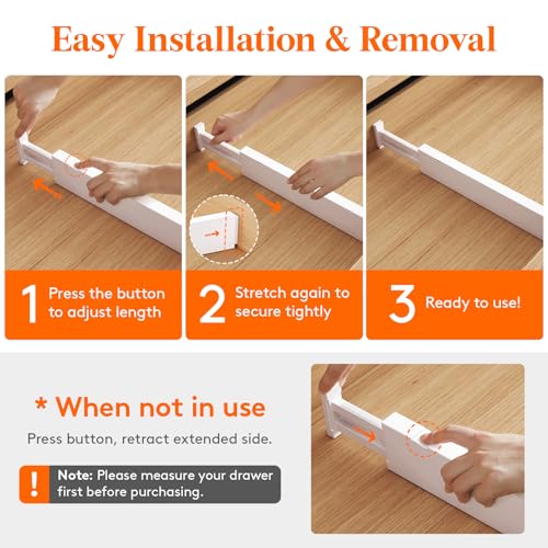 Lifewit 5 Pack 2.36" High Drawer Dividers 40-56cm/16-22 Adjustable Drawer Organizer for Clothes/Utensils, Expandable Drawer Separator in Dresser/Kitchen/Bedroom/Office Organization & Storage White - size: 2.36"H, 16-22"L