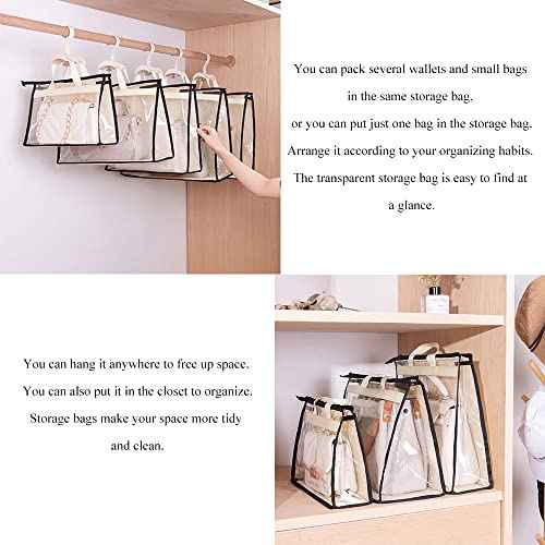 fazhongfa 6PCS Dust Bags for Handbags Clear Purse Storage Organizer Non-Woven Hanging Bag Closet with Zipper and Handle (XL Cream Color)