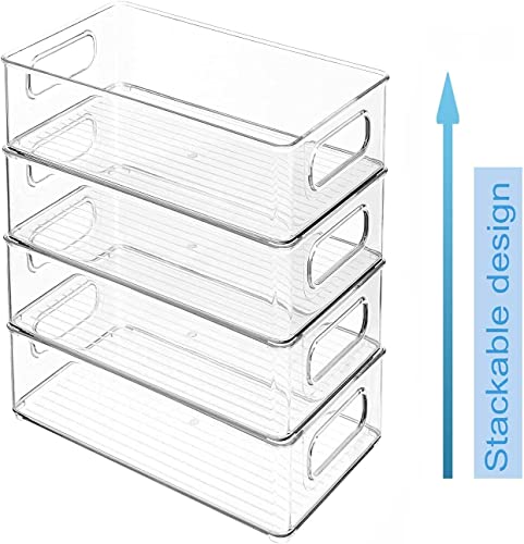 mDesign Plastic Long Stackable Storage Organizer Container, Organization Bin w/Handles for Kitchen, Pantry, Fridge, Freezer, Cabinet, Perfect to Hold Breast Milk - Ligne Collection - 4 Pack, Clear