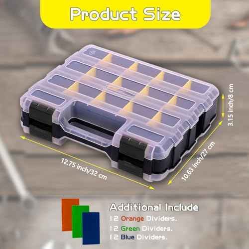 Tool Box Storage Organizer, TONGQI 34-Compartment Double Side Small Parts Box with Removable Plastic Dividers for Hardware, Screws, Bolts, Nails, Jewelry and Fishing Accessories, 2 Pack