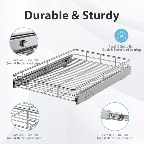 ZOINLIY Pull Out Cabinet Organizer, Versatile Slide Out Kitchen Organizers and Storage,Heavy Duty Drawer Cupboard Storage Basket, Smooth Sliding, Chrome Finish,14.8" W x 21" D - size: 14.8”W x 21”D (Outside Dimensions)