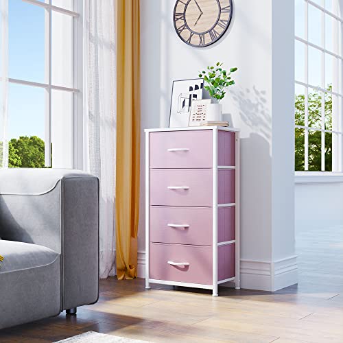 YITAHOME Dresser with 4 Drawers - Storage Tower Unit, Fabric Dresser for Bedroom, Living Room, Closets - Sturdy Steel Frame, Wooden Top & Easy Pull Fabric Bins - color: Cool Pink, style: 4-Drawer