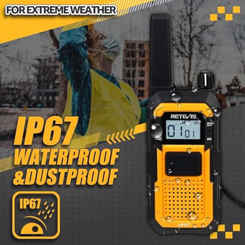 Retevis RB48 Walkie Talkies Long Range, IP67 Waterproof Two Way Radios with Earpiece, Support VOX, Vibration Call, 2000mAh, NOAA, 2 Way Radio for Business(2 Pack)