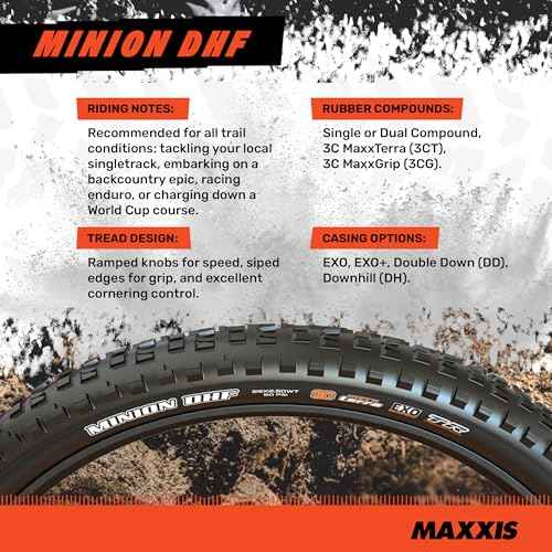 MAXXIS Minion DHF - Dual Compound - 20, 24, 26, 27.5, 29 - EXO - E25 Rating, Tubeless | Gold Standard of Gravity Focused Tread, Size 29x2.60WT - EXO, E25
