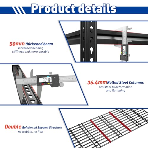 REIBII 78"H x 55"W Garage Shelving, 3300LBS Heavy Duty Shelving, Rivet 6-Tier Adjustable Metal Garage Storage Rack, Industrial Shelving with Reinforced Mesh, for Warehouse Basement Commercial, Black - size: 55.1"Wx17.7"D x 77.9"H