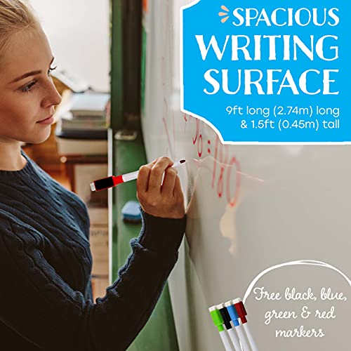MMFB White Board Sticker Dry Erase, Chalkboard Wallpaper Stick and Peel Adhesive Roll with 4 Ery Erase Chalk Markers for Wall, Tables, Schools, Home (17.8" X 108", 1 Pack)