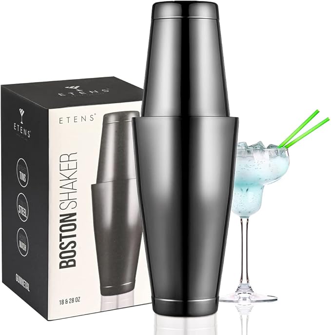 ETENS Boston Cocktail Shaker Black, Cocktail Shaker Tins Weighted, Bar Shaker Set Bartender Shakers for Bartending - Martini Shaker Stainless Steel Drink Mixer | Bar Tools Metal Shaking Tin | Gunmetal