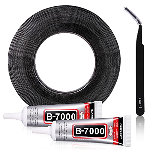 HQMaster Adhesive Sticker Tape, Tweezers, B7000 Adhesive Glue for Use in Cell Phone Repair Double Sided Layer Strong Adhesive Tape Long Roll (2mm x 50 m)