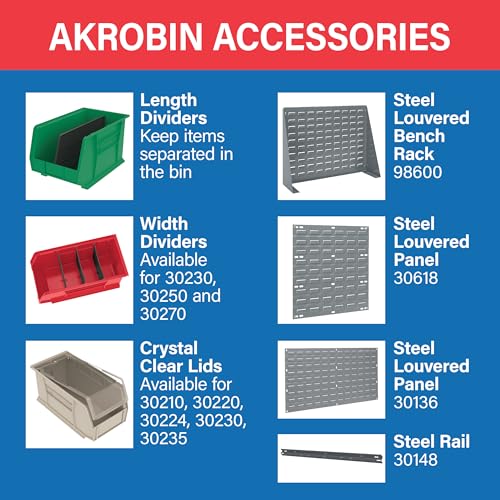 Akro-Mils 30220 AkroBins Plastic Storage Bins, Space-Saving Stackable Bins for Garage, Pantry, Craft Organization, 7" x 4" x 3", Green, 24-Pack - color: Green