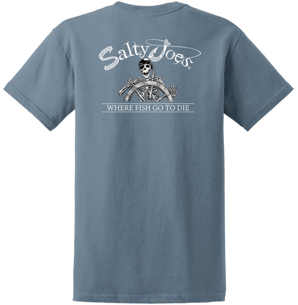 SALTY JOES Men's Back from the Depths Logo Heavyweight Short Sleeve Tee-XL-Stone Blue