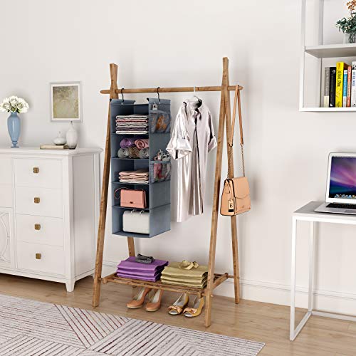 MAX Houser 5 Shelf Hanging Closet Organizer, Space Saver, Cloth Hanging Shelves with 4 Side Pockets, Foldable, Grey - color: Grey-6