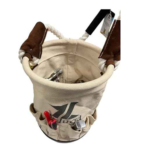 20-385 28 oz. Utility Canvas Bucket with Heavy Duty Plastic Bottom, Collapsible Canvas Bucket, 12 Outside Pockets Organizers Bolt Bucket, White