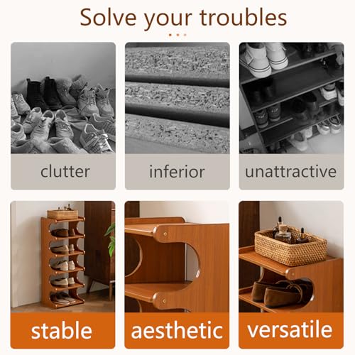 Tall Narrow Solid Wood Shoe Rack, 6 Tier Vertical Shoe Storage Tower, Freestanding Corner Organizer for Small Entryways, Slim Space-Saving Shoe Rack (12.6" L x 9.84" W x 32.1" H) - size: 6layers 32.1"H