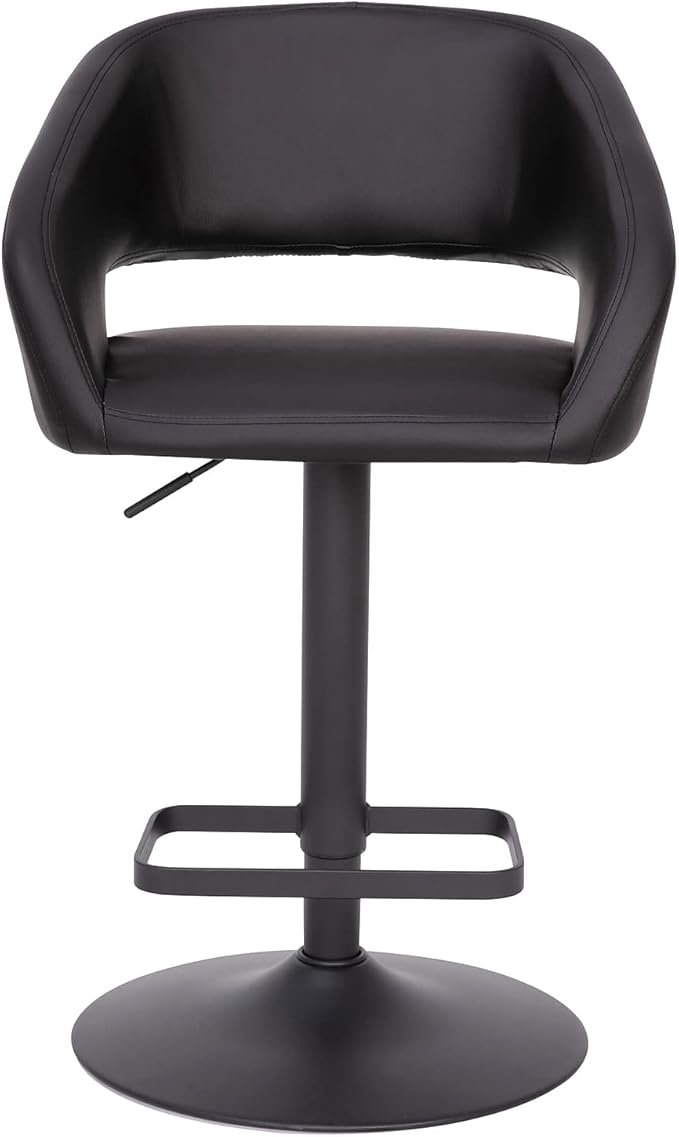 Flash Furniture Erik Contemporary Adjustable Height Barstool with Footrest and Rounded Mid-Back, Upholstered Bar or Counter Height Stool, Black