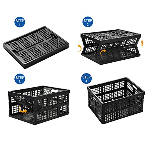 Eslite 34L Large Plastic Folding Storage Crates,Collapsible Crates for Storage,Pack of 3 (Black) - color: Black