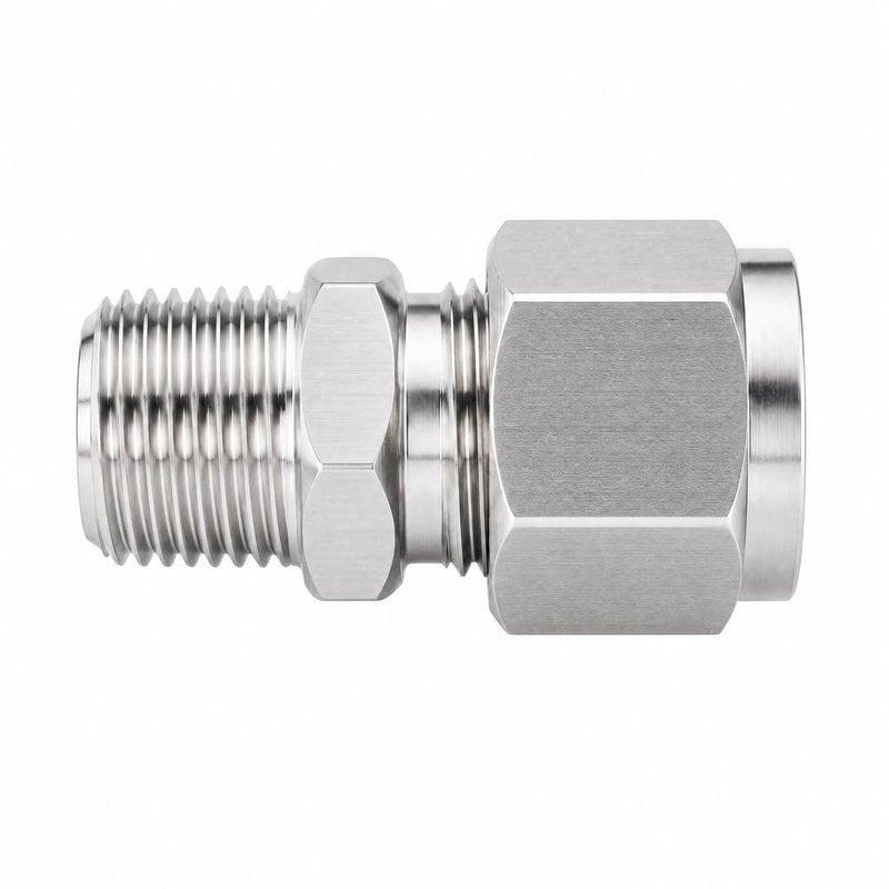 Pysrych 304 Stainless Steel Compression Fitting 1/4" Tube OD x 1/8" NPT Male Coupler Straight Adapter Connect with Double Ferrules Pack of 2