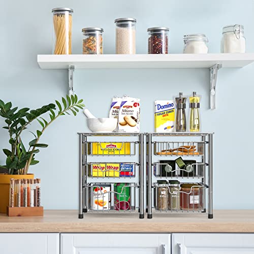 Simple Houseware Stackable 3 Tier Sliding Basket Organizer Drawer, Chrome - color: Chrome, size: 3-tier