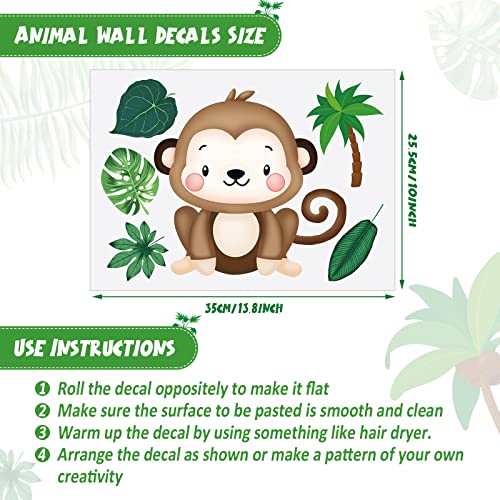 9 Sheets Baby Safari Animals Wall Stickers Jungle Animals Wall Decals Elephant Zebra Giraffe Hippo Lion Leaf Baby Nursery Decor Peel and Stick Decals Kids Bedroom Living Room Art