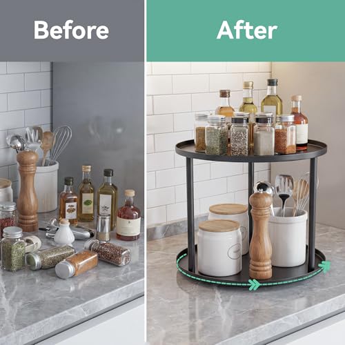 MUNEK 9" Lazy Susan Organizer,Metal Rotating Spice Rack Organization,Lazy Susan for Table Top,Pantry, Bathroom, Vanity, Black - size: 1 Tier