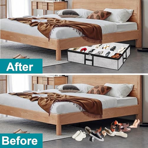 Under Bed Shoe Storage Organizer for Closet 2 Pack- Fits 24 Pairs Underbed Shoes Container Boxes, Light Grey - color: Light Grey-24pairs, style: H-Handle
