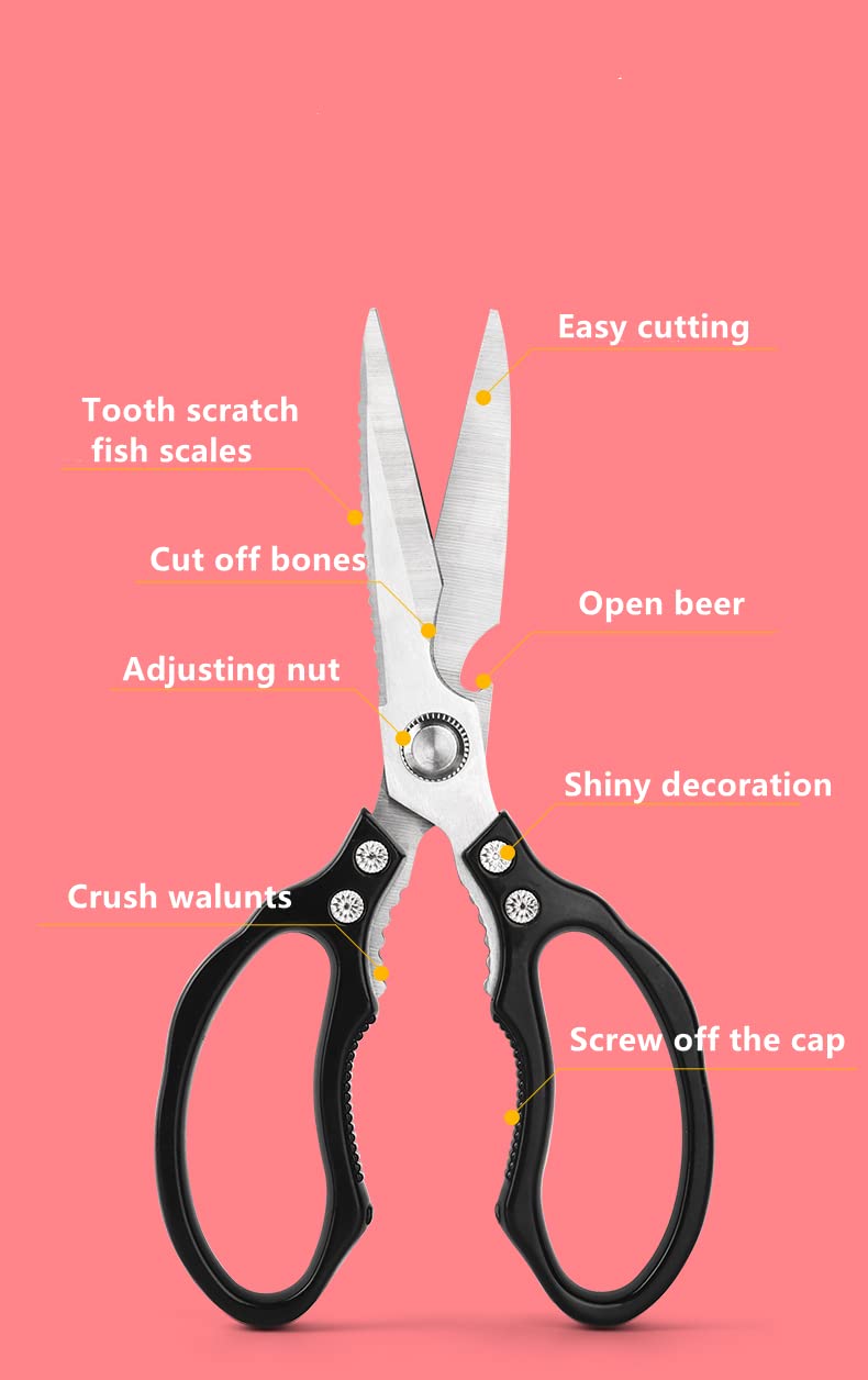 AWinjoy Kitchen Scissors, Heavy Duty Sharp Shears Dishwasher Safe, Rose Gold Cooking Accessories for Meat, Chicken, Fish, Poultry, Herb, Bread