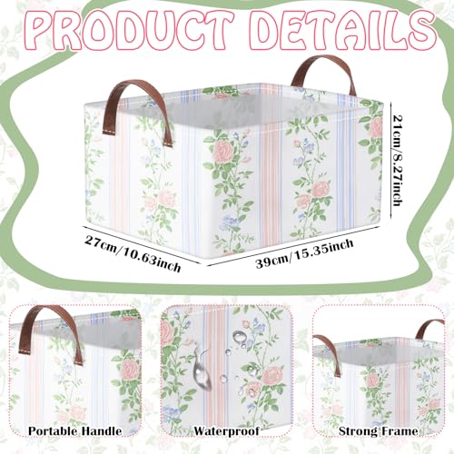 Boao 3 Pcs Blue Hydrangea Storage Bin Fresh Style Floral Collapsible Large Storage Baskets for Gifts Canvas Laundry Basket Foldable Box with Handle for Office Home Bedroom Clothes - style: Blue Floral