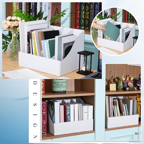 3 Pack Cardboard Magazine File Holders 12 Grids Vertical Book Bins 10.6'' x 10.2'' x 14'' Magazine Document Storage Box for Desk Shelves Home Office Classroom Library Use (White) - color: white