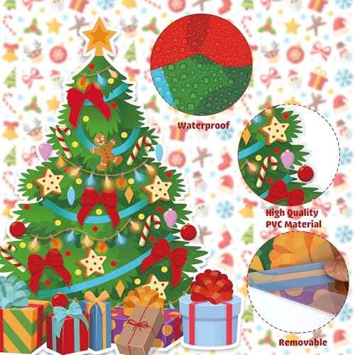Christmas Wall Decals Christmas Tree Wall Stickers Xmas Ball Fireplace Decals Stickers Removable Merry Christmas Wall Decorations for Xmas Party Bedroom Living Room Office Home Decor, 4 Sheets
