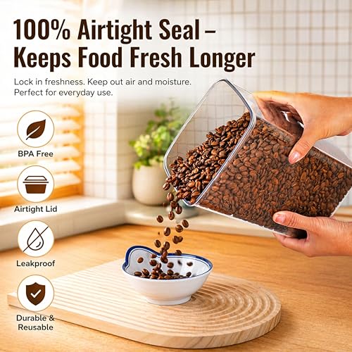 Airtight Food Storage Containers with Lids – 6 Pack BPA-Free Pop Containers for Pantry Organization, Cereal, Flour, Rice, Sugar – Stackable Kitchen Canisters (0.5, 1.2, 1.8 Qt) Set of 6