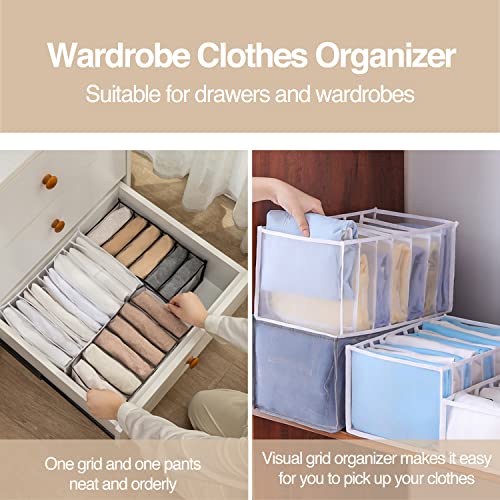 Wardrobe Clothes Organizer 7 Grids Portable Closet Organizer Mesh Separation Storage Box Foldable Closet Drawer Organizer for Underwear Socks Scarves Leggings (Grey, 3 Leggings Grid) - size: 3 Leggings Grid