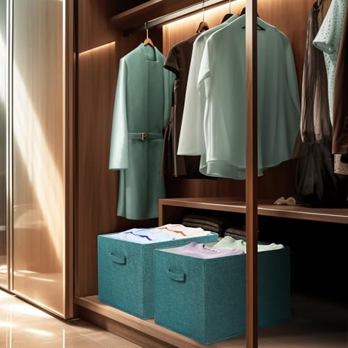 Simple Houseware 15 x 13 Inch Collapsible Fabric Storage Bin with Handles, 2 Pack, Turquoise - color: Turquoise