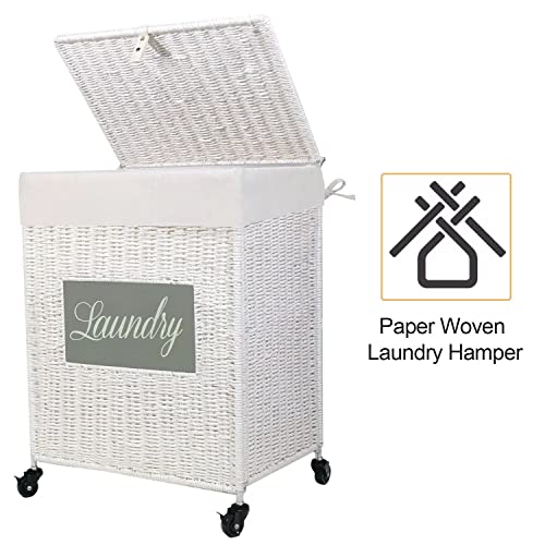 Mxfurhawa Laundry Basket, Heavy Duty Cotton Liner Laundry Storage Hamper with Handles, Collapsible Clothes Wire Basket Organizer Laundry Bag (2PCS-89WE-H) - color: 2PCS-89WE-H