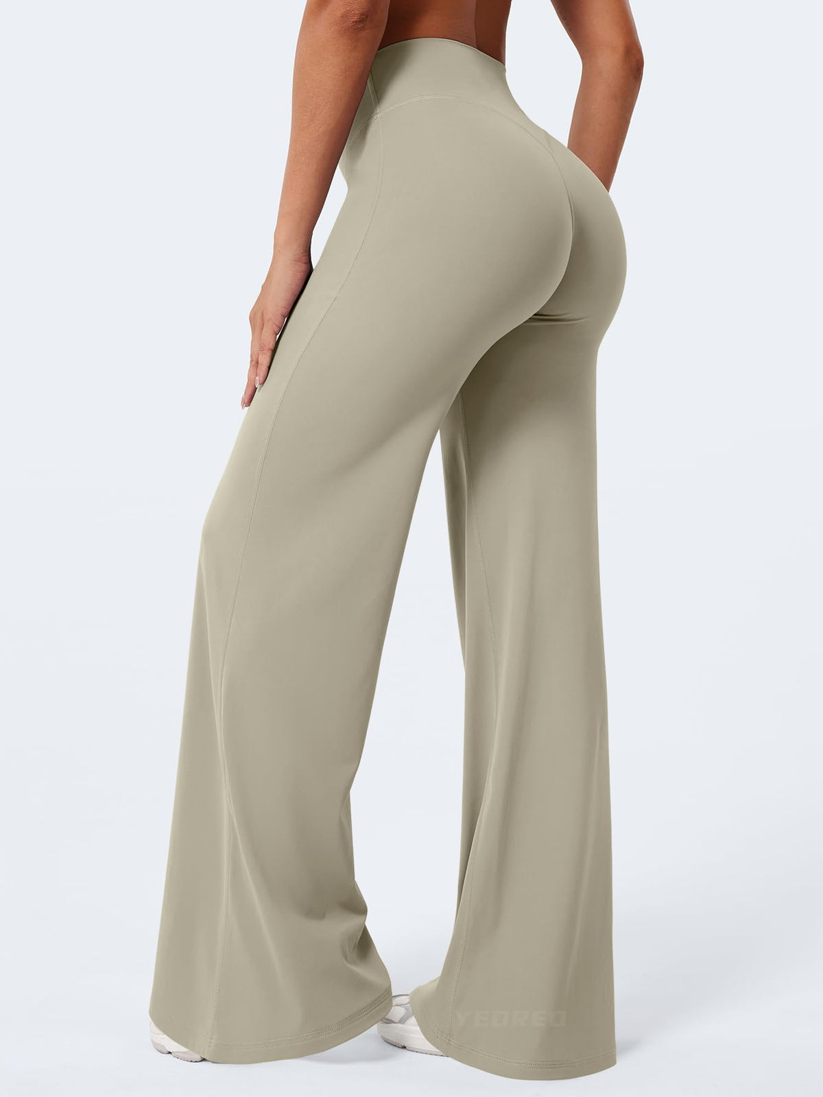 YEOREO Workout Leggings Womens No Front Seam Straight Leggings 35" High Waist Buttery Eddiy Gym Yoga Pants Light Sand M