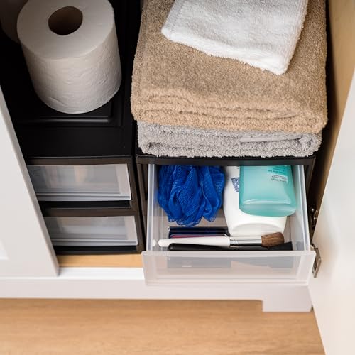 IRIS USA 6 Qt. Small Plastic Stacking Drawer, Stackable Storage Organizer Unit with Sliding Drawer for Bedroom Kitchen Under Sink Pantry Craft Room Dorm Office, Black, 4-Pack - size: 1 count (pack of 4)