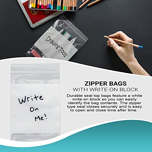 APQ Pack of 1000 Zipper Bags with Write-On Block 4 x 6. Heavy Duty Pills Bags 4x6. Thickness 4 mil. White Block Bags for Packing and Storing. Ideal for Industrial, Food Service, Health Needs - size: 4" x 6" / 1000 Pack