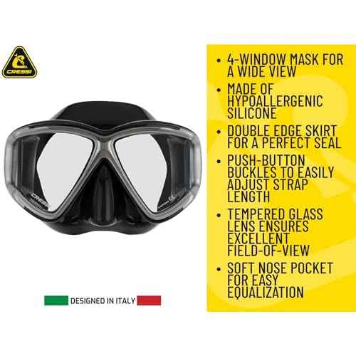 Cressi Panoramic Wide View Mask & Dry Snorkel Kit for Snorkeling, Scuba Diving - Pano 4 & Supernova Dry: Designed in Italy