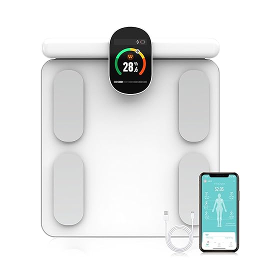 Fitdays Smart Body Fat Scale | Advanced 8-Electrode Technology for BMI/20+ Body Metrics | Full-Color LED & High Precision | Bathroom Weight Scale for Fitness/Weight Loss | (FG2305ULB-White)