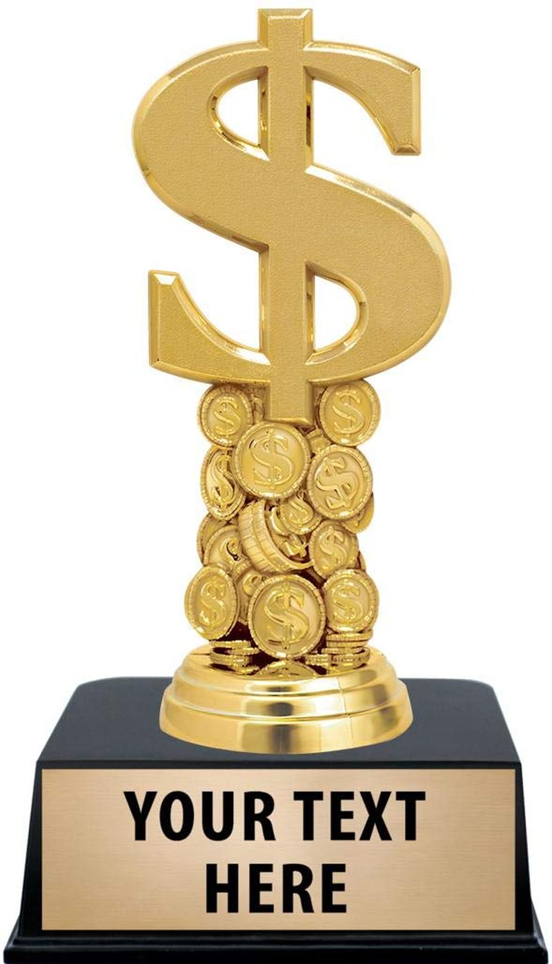 Crown Awards Dollar Sign Trophies with Custom Engraving, 6" Personalized Gold Dollar Sign Money Award Trophy On Black Base 1 Pack Prime
