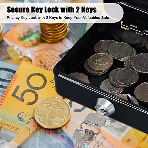 KYODOLED Cash Box with Key,Small Safe Lock Box with Portable Handle,Cash Drawer,5.91"x 4.72"x 3.15" Black Small - color: Black, size: Small