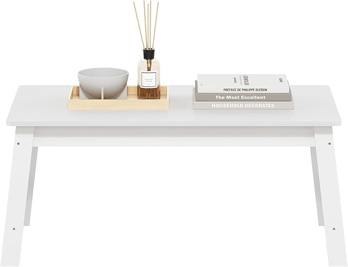 Furinno Beginning Coffee Table, Rectangular Modern Coffee Table with H-Legs, Side Table, Soft Edges, Easy Assembly, for Living Room, Bedroom, Home Office, White