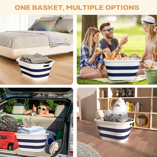 OOAMBB 43L(11.5Gallon) Collapsible Laundry Baskets plastic, Pop Up Laundry hamper/Storage Container, Foldable Laundry Basket with Large Capacity,Sturdy,Space Saver (Blue, 2 Packs) - color: Blue