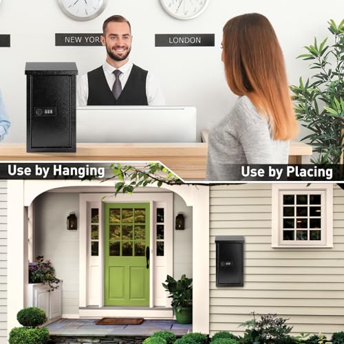 xydled Wall-Mounted Key Drop Box with Combination Lock, Metal Mailbox, Indoor&Outdoor Storage Box, Hanging Secured Postbox, for Home & Business Use, 5.5X 3.0X 9.8 inch, Black - style: Combination