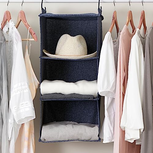 Household Essentials Hanging Cotton Blend Closet Organizer with 3 Storage Shelves, Denim - color: Denim