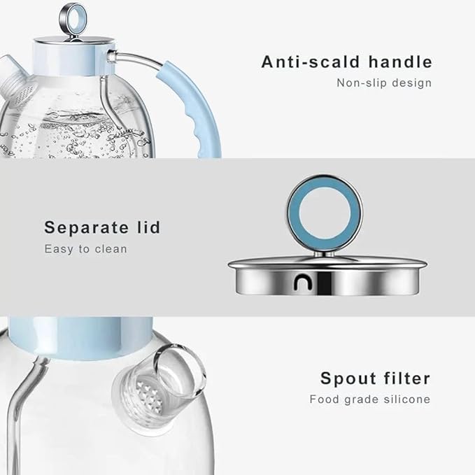ASCOT Electric Kettle, Glass Electric Tea Kettle Gifts for Men/Women/Family 1.5L 1500W Borosilicate Glass Tea Heater, with Auto Shut-Off and Boil-Dry (Light Blue)