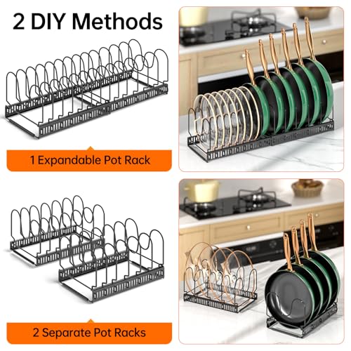 MUDEELA Pots and Pans Organizer Rack for under Cabinet, Expandable Pot Lid Kitchen Cabinet Organizer Holder with 14 Adjustable Compartment Cutting Board Organizer for Pan Lid, Bakeware - style: 14 Dividers-Black