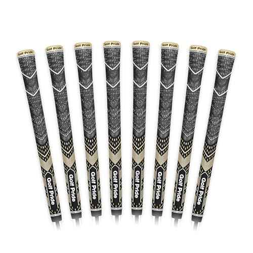 Golf Pride MCC Plus4 Golf Club Grip - All-Weather Hybrid Grip with Larger Lower Hand - Brushed Cotton Cord & Pebbled Texture - Black/Gold